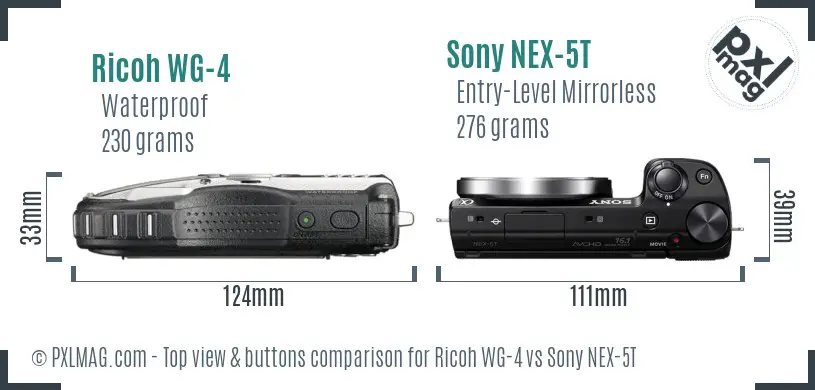 Ricoh WG-4 vs Sony NEX-5T top view buttons comparison