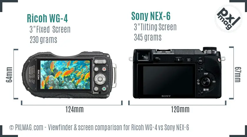 Ricoh WG-4 vs Sony NEX-6 Screen and Viewfinder comparison