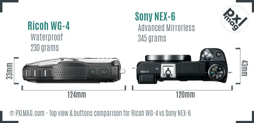 Ricoh WG-4 vs Sony NEX-6 top view buttons comparison