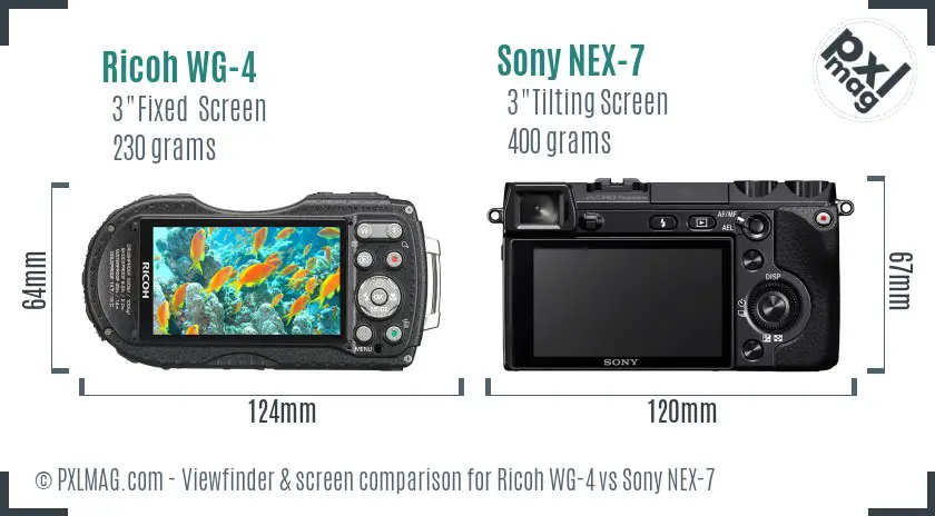 Ricoh WG-4 vs Sony NEX-7 Screen and Viewfinder comparison