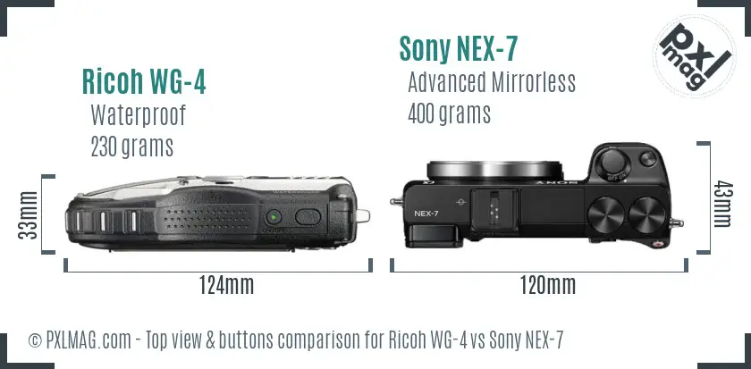 Ricoh WG-4 vs Sony NEX-7 top view buttons comparison