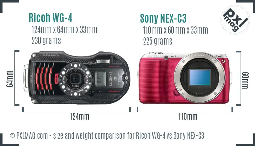 Ricoh WG-4 vs Sony NEX-C3 size comparison