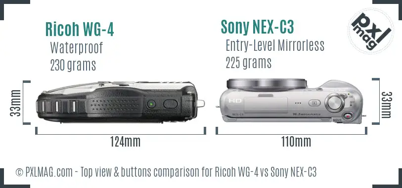 Ricoh WG-4 vs Sony NEX-C3 top view buttons comparison