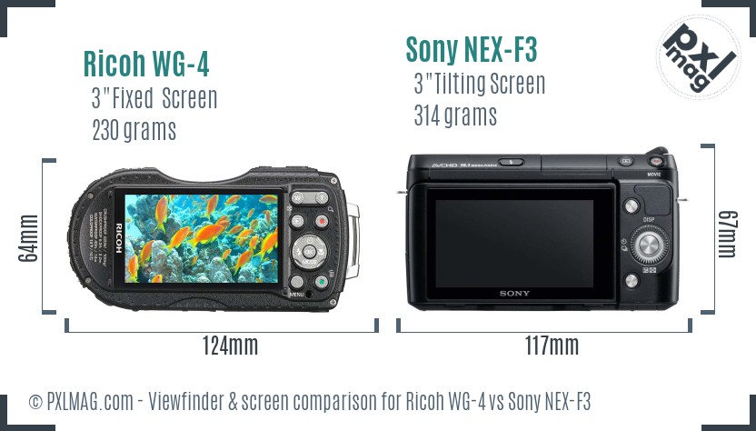 Ricoh WG-4 vs Sony NEX-F3 Screen and Viewfinder comparison