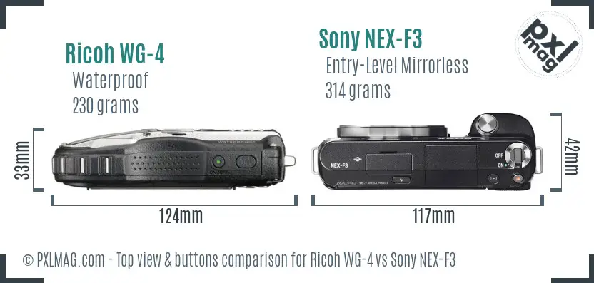Ricoh WG-4 vs Sony NEX-F3 top view buttons comparison