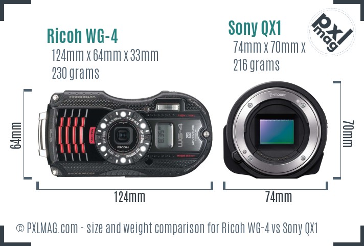 Ricoh WG-4 vs Sony QX1 size comparison Ricoh WG-4 vs Sony QX1 size comparison