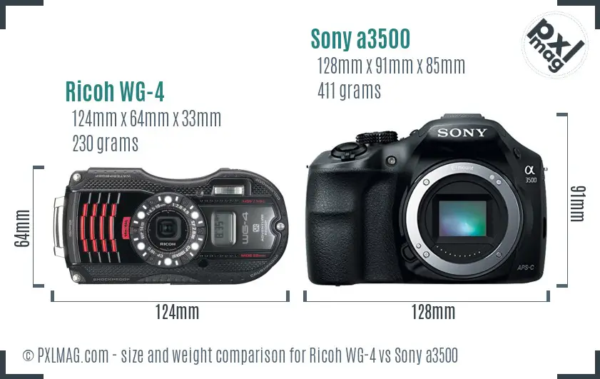 Ricoh WG-4 vs Sony a3500 size comparison
