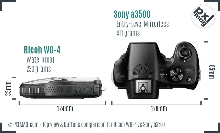 Ricoh WG-4 vs Sony a3500 top view buttons comparison