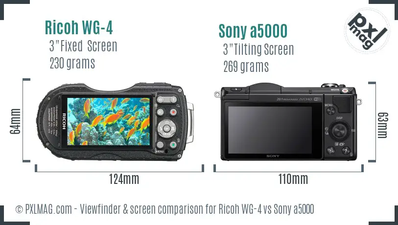 Ricoh WG-4 vs Sony a5000 Screen and Viewfinder comparison