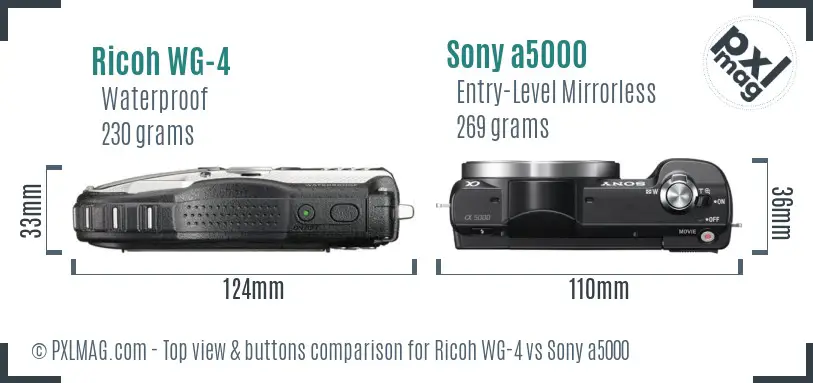 Ricoh WG-4 vs Sony a5000 top view buttons comparison