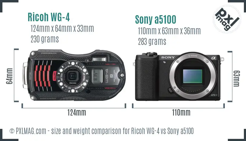 Ricoh WG-4 vs Sony a5100 size comparison