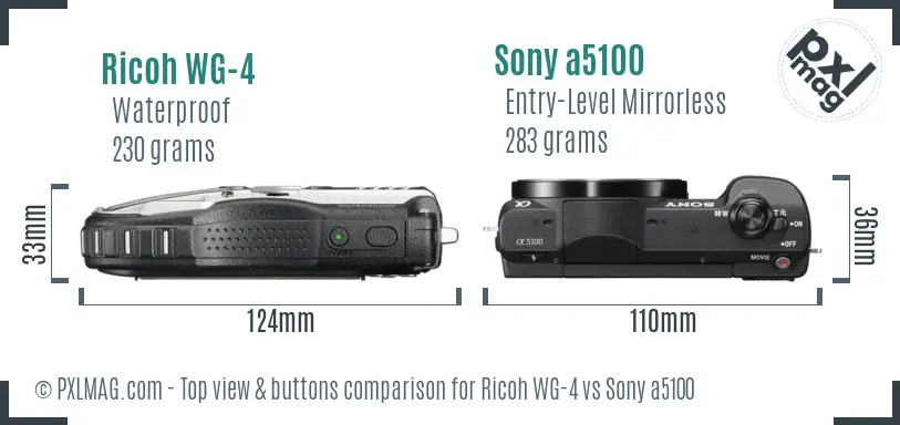 Ricoh WG-4 vs Sony a5100 top view buttons comparison