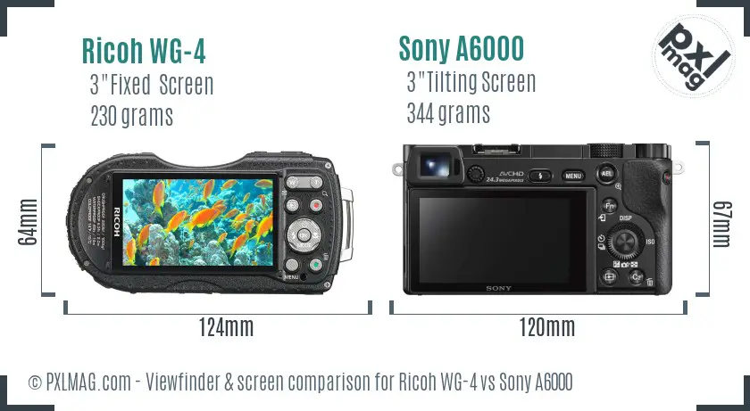 Ricoh WG-4 vs Sony A6000 Screen and Viewfinder comparison