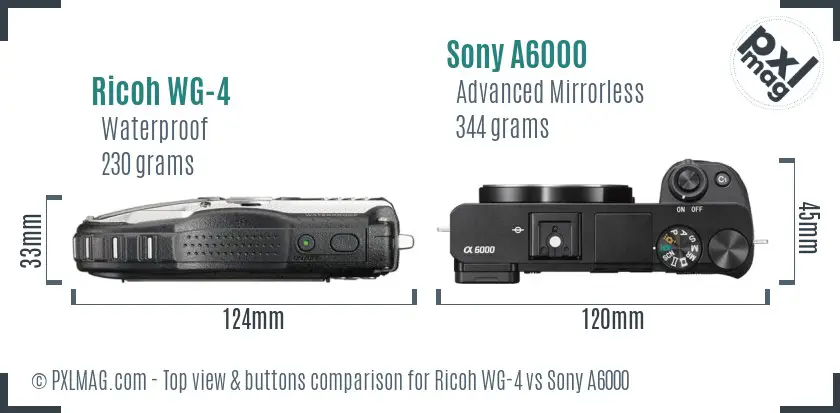 Ricoh WG-4 vs Sony A6000 top view buttons comparison