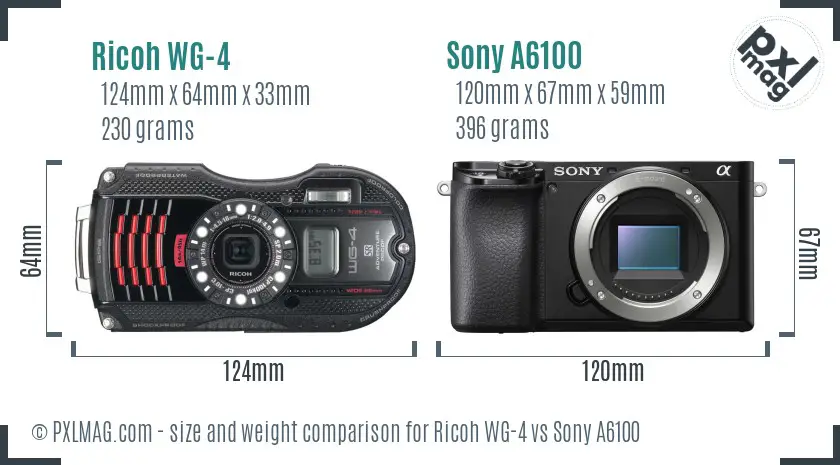 Ricoh WG-4 vs Sony A6100 size comparison
