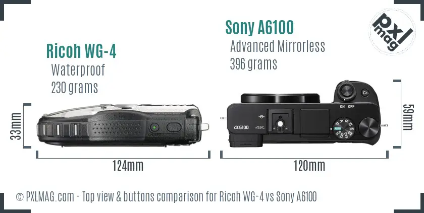 Ricoh WG-4 vs Sony A6100 top view buttons comparison