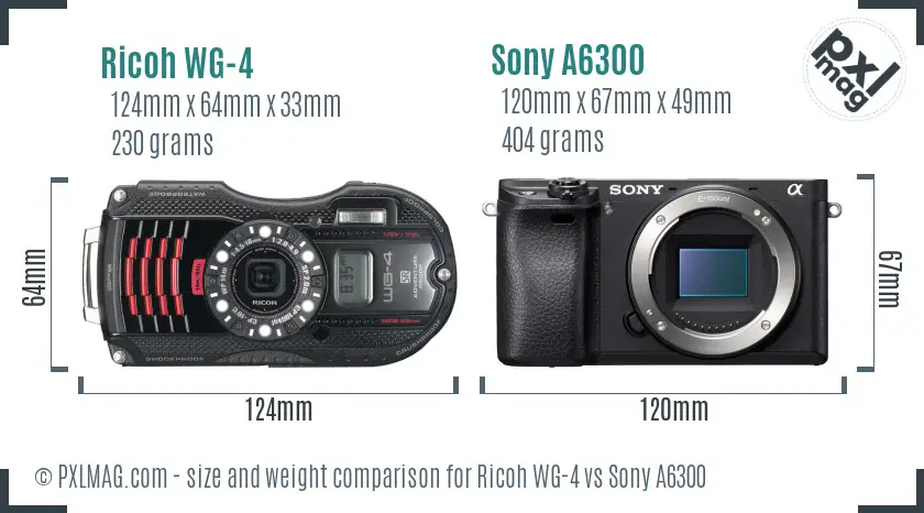 Ricoh WG-4 vs Sony A6300 size comparison