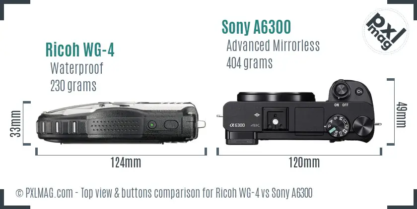 Ricoh WG-4 vs Sony A6300 top view buttons comparison