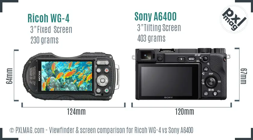 Ricoh WG-4 vs Sony A6400 Screen and Viewfinder comparison