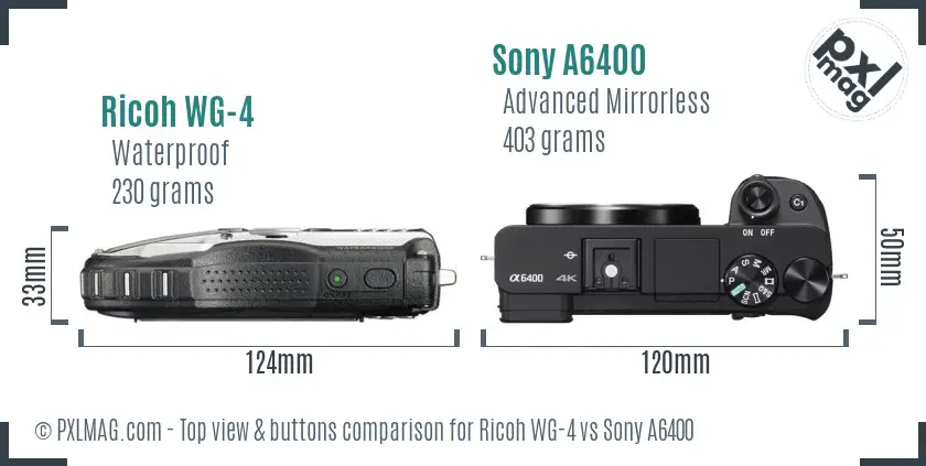 Ricoh WG-4 vs Sony A6400 top view buttons comparison