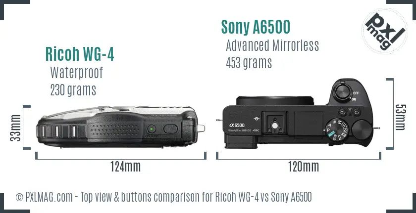 Ricoh WG-4 vs Sony A6500 top view buttons comparison