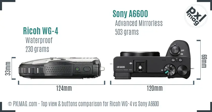 Ricoh WG-4 vs Sony A6600 top view buttons comparison