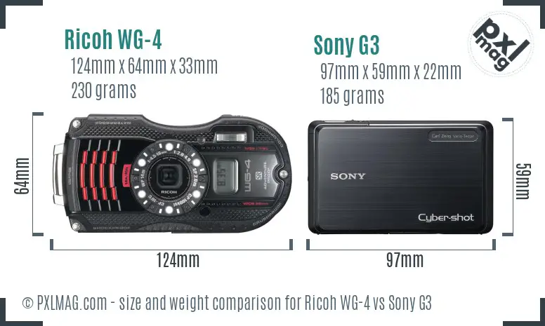 Ricoh WG-4 vs Sony G3 size comparison