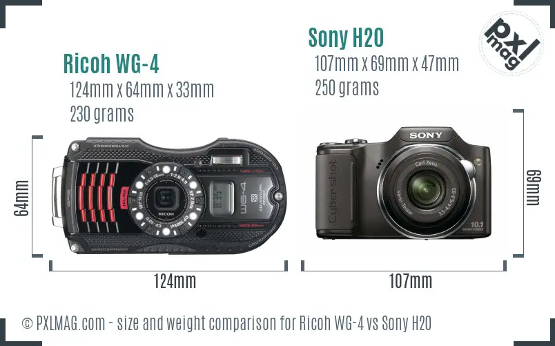 Ricoh WG-4 vs Sony H20 size comparison
