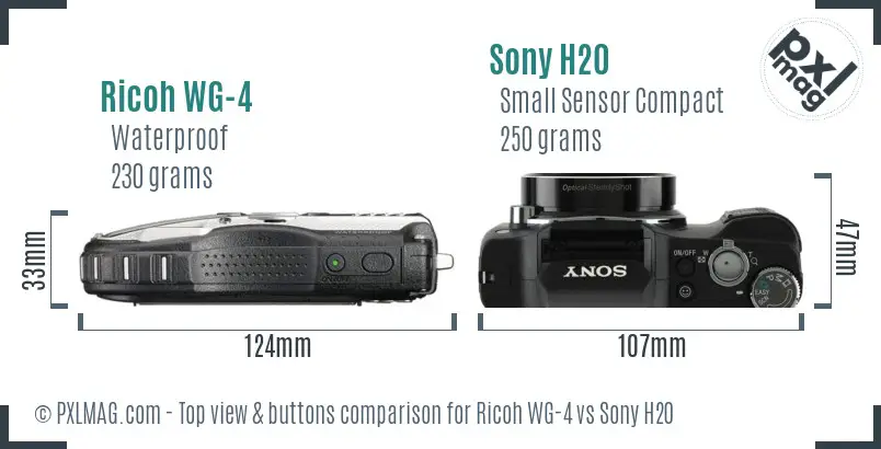 Ricoh WG-4 vs Sony H20 top view buttons comparison