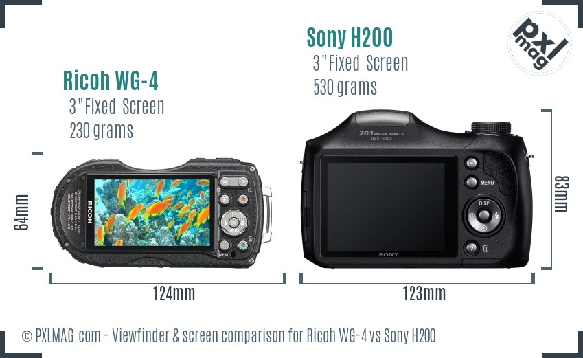 Ricoh WG-4 vs Sony H200 Screen and Viewfinder comparison