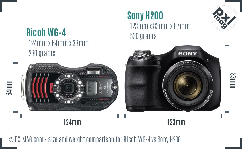 Ricoh WG-4 vs Sony H200 size comparison