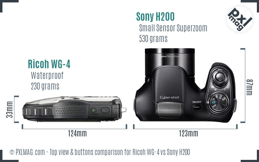 Ricoh WG-4 vs Sony H200 top view buttons comparison