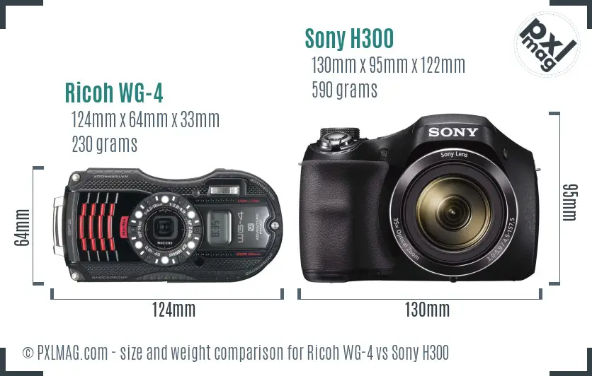 Ricoh WG-4 vs Sony H300 size comparison