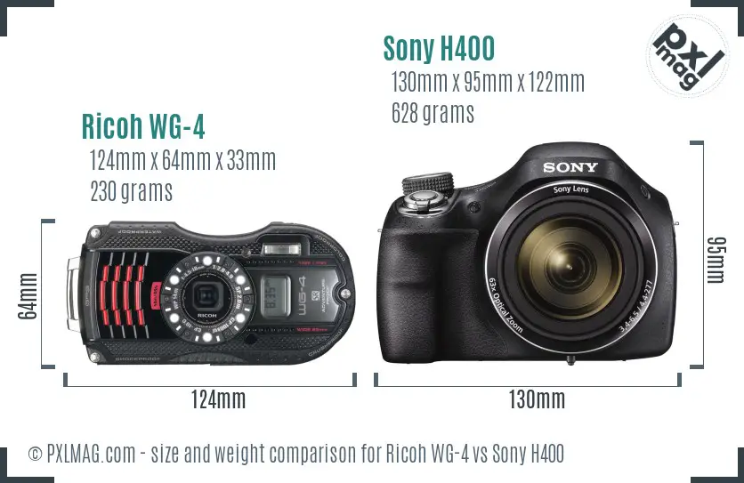 Ricoh WG-4 vs Sony H400 size comparison