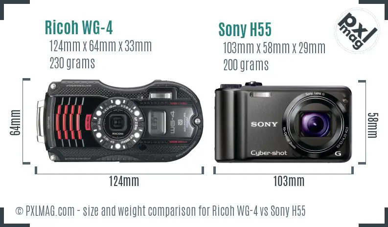 Ricoh WG-4 vs Sony H55 size comparison