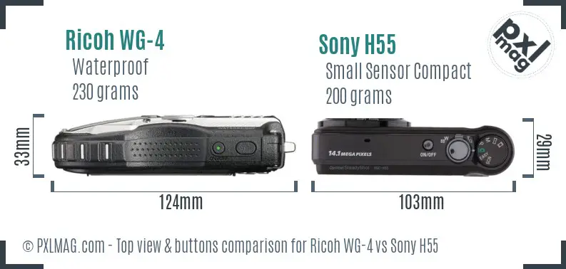 Ricoh WG-4 vs Sony H55 top view buttons comparison