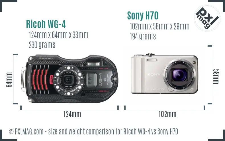 Ricoh WG-4 vs Sony H70 size comparison