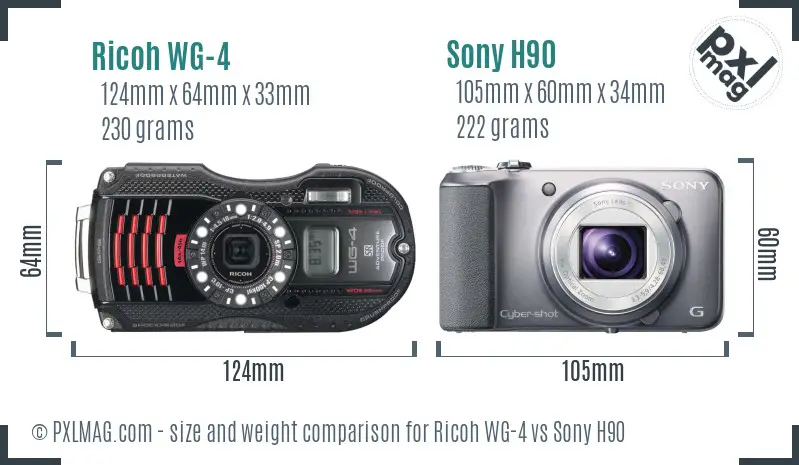 Ricoh WG-4 vs Sony H90 size comparison Ricoh WG-4 vs Sony H90 size comparison