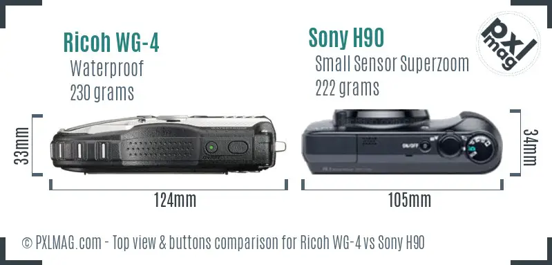 Ricoh WG-4 vs Sony H90 top view buttons comparison Ricoh WG-4 vs Sony H90 top view buttons comparison
