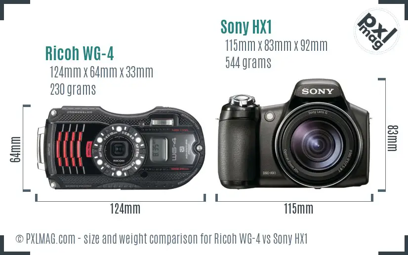 Ricoh WG-4 vs Sony HX1 size comparison