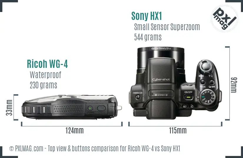 Ricoh WG-4 vs Sony HX1 top view buttons comparison