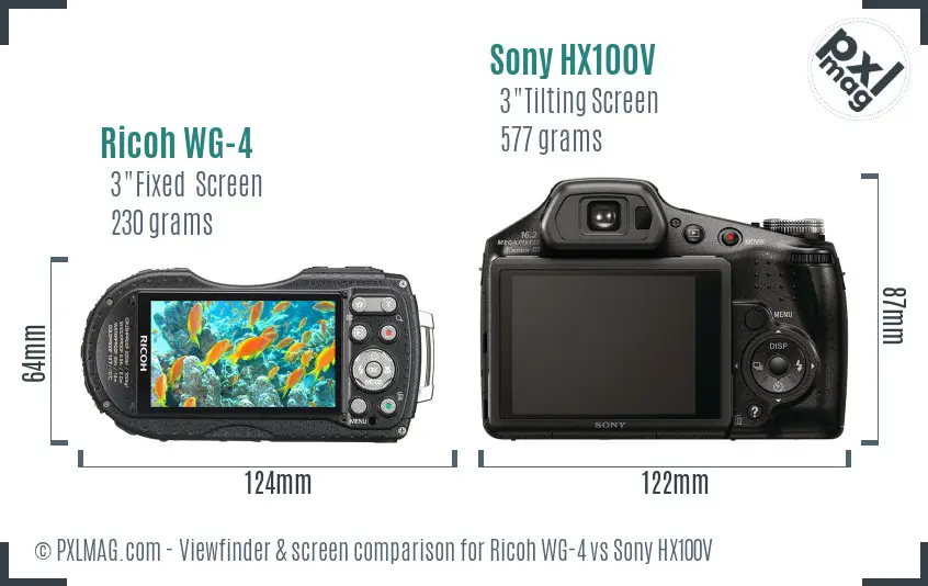 Ricoh WG-4 vs Sony HX100V Screen and Viewfinder comparison