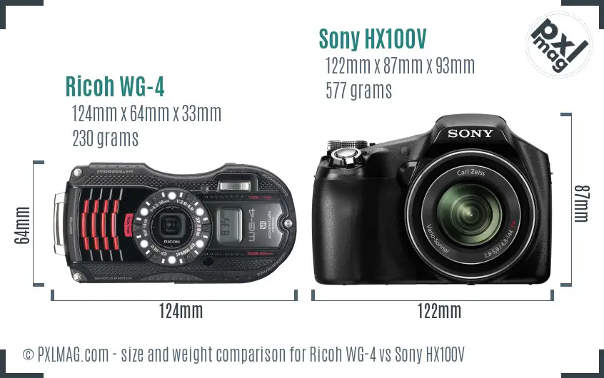 Ricoh WG-4 vs Sony HX100V size comparison
