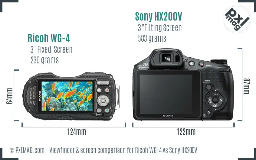 Ricoh WG-4 vs Sony HX200V Screen and Viewfinder comparison Ricoh WG-4 vs Sony HX200V Screen and Viewfinder comparison