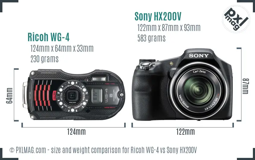 Ricoh WG-4 vs Sony HX200V size comparison Ricoh WG-4 vs Sony HX200V size comparison