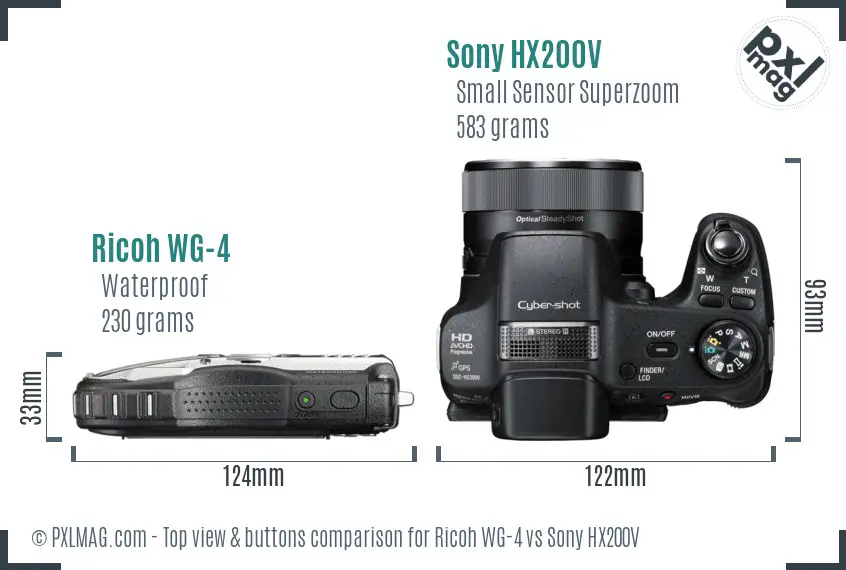 Ricoh WG-4 vs Sony HX200V top view buttons comparison Ricoh WG-4 vs Sony HX200V top view buttons comparison
