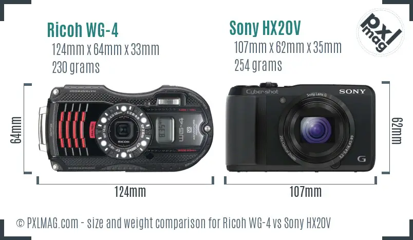 Ricoh WG-4 vs Sony HX20V size comparison Ricoh WG-4 vs Sony HX20V size comparison