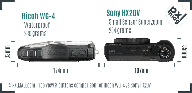 Ricoh WG-4 vs Sony HX20V top view buttons comparison Ricoh WG-4 vs Sony HX20V top view buttons comparison