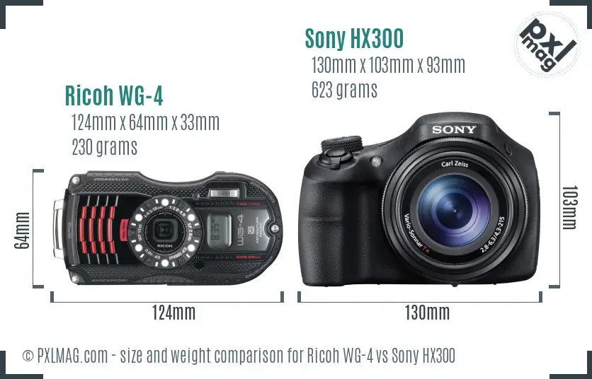 Ricoh WG-4 vs Sony HX300 size comparison