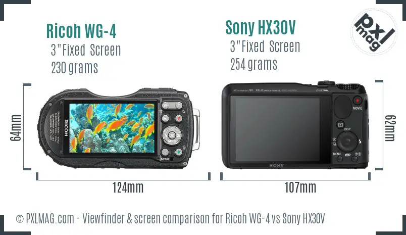 Ricoh WG-4 vs Sony HX30V Screen and Viewfinder comparison